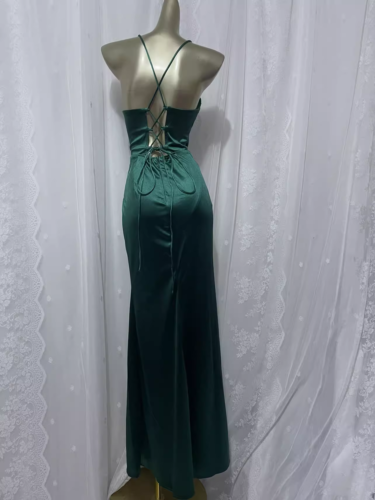 Vintage Sheath Spaghetti Straps Dark Green Vacation Dress Satin Birthday Dresses SD0023