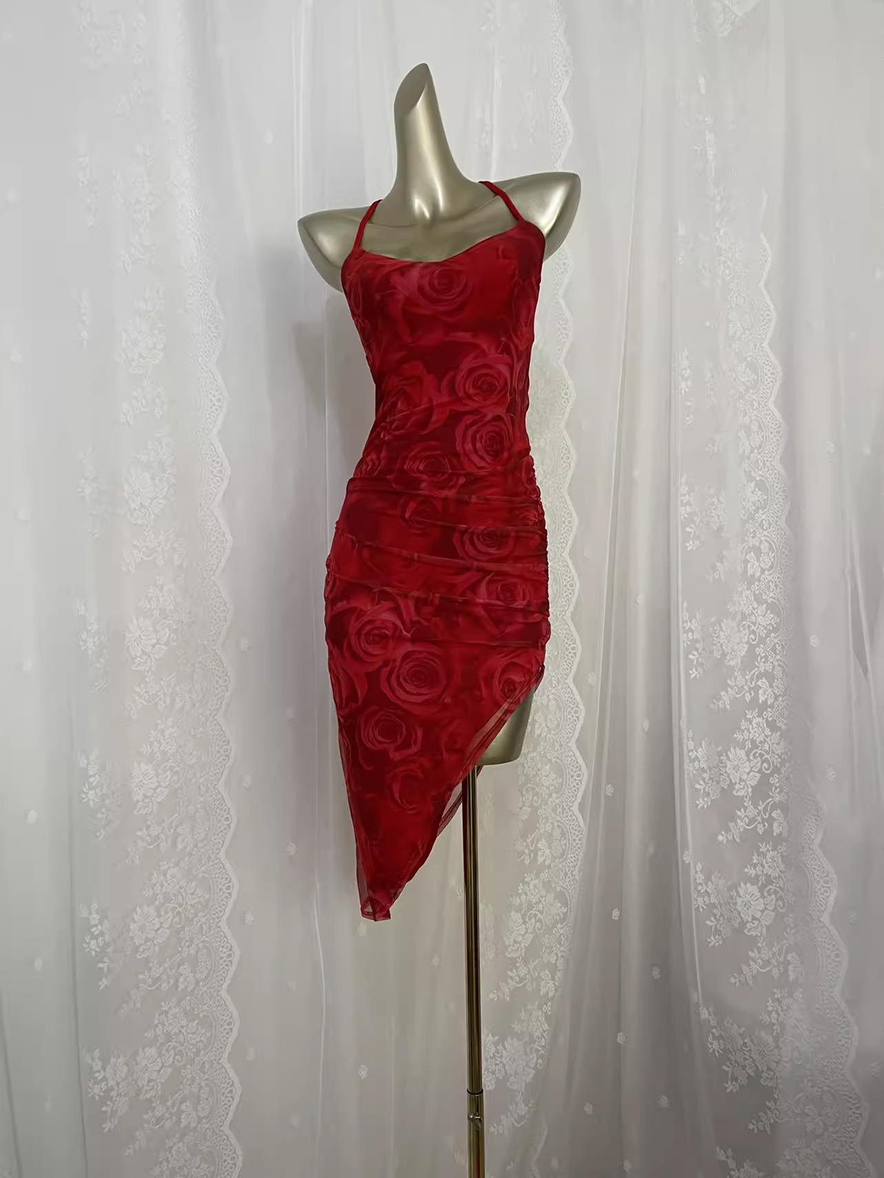 Vintage Sheath Straps Floral Red Travel Vacation Beach Dress Short Bir ...