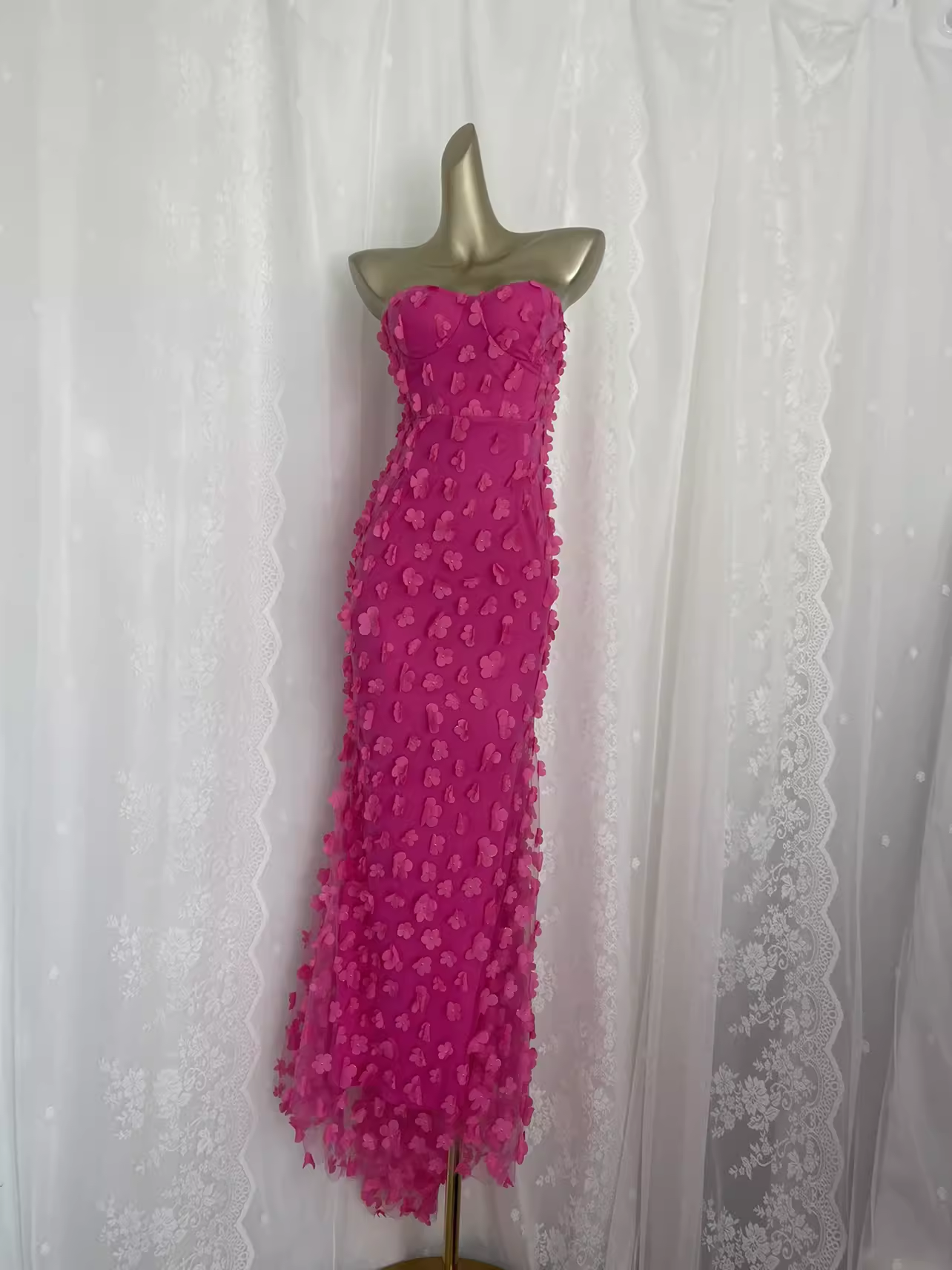 Vintage Sheath Strapless Hot Pink Vacation Dress Flowers Birthday Dresses SD0027