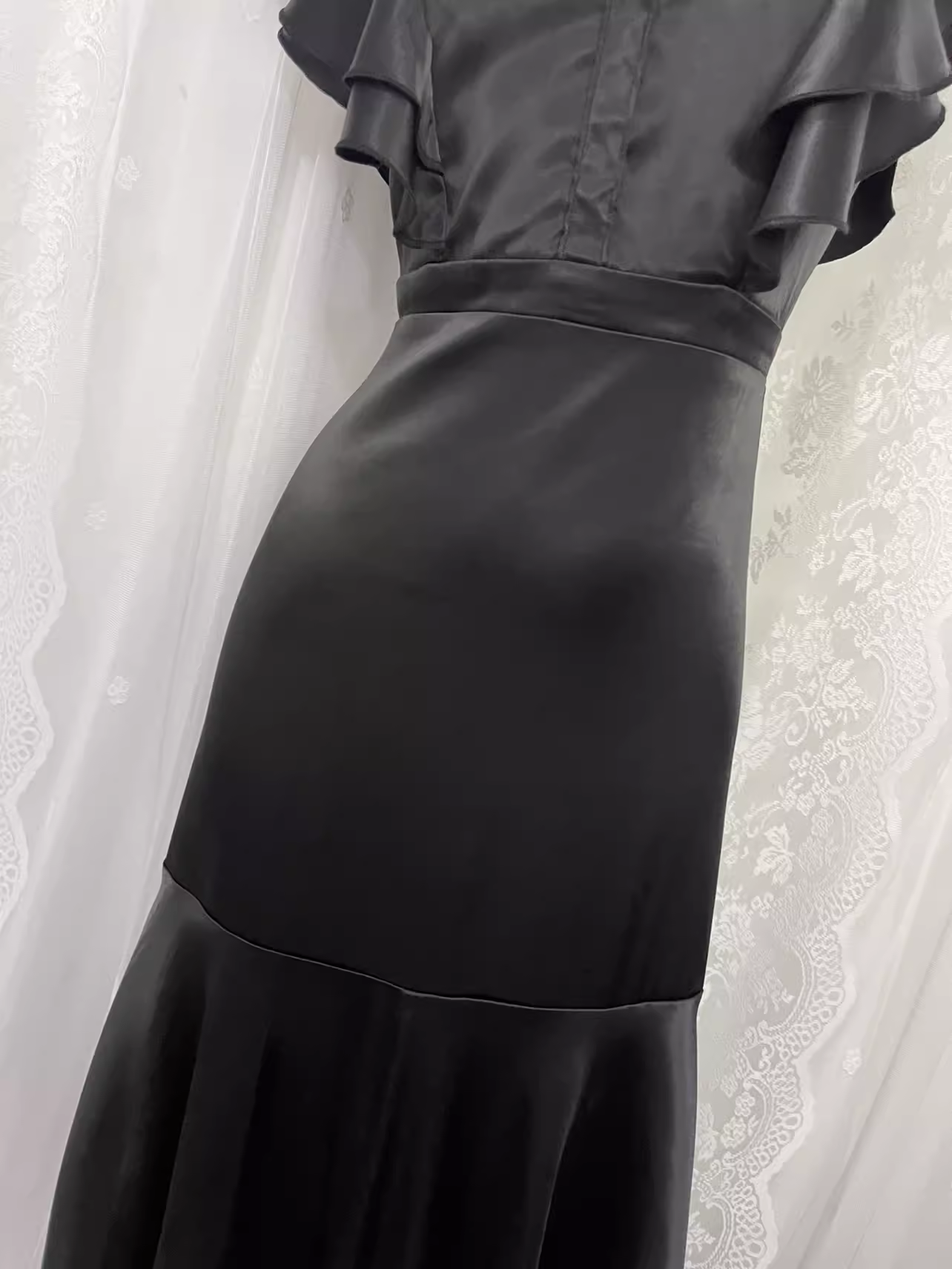 Vintage Sheath Backless Travel Vacation Black Satin Beach Dress Long Dress SD002