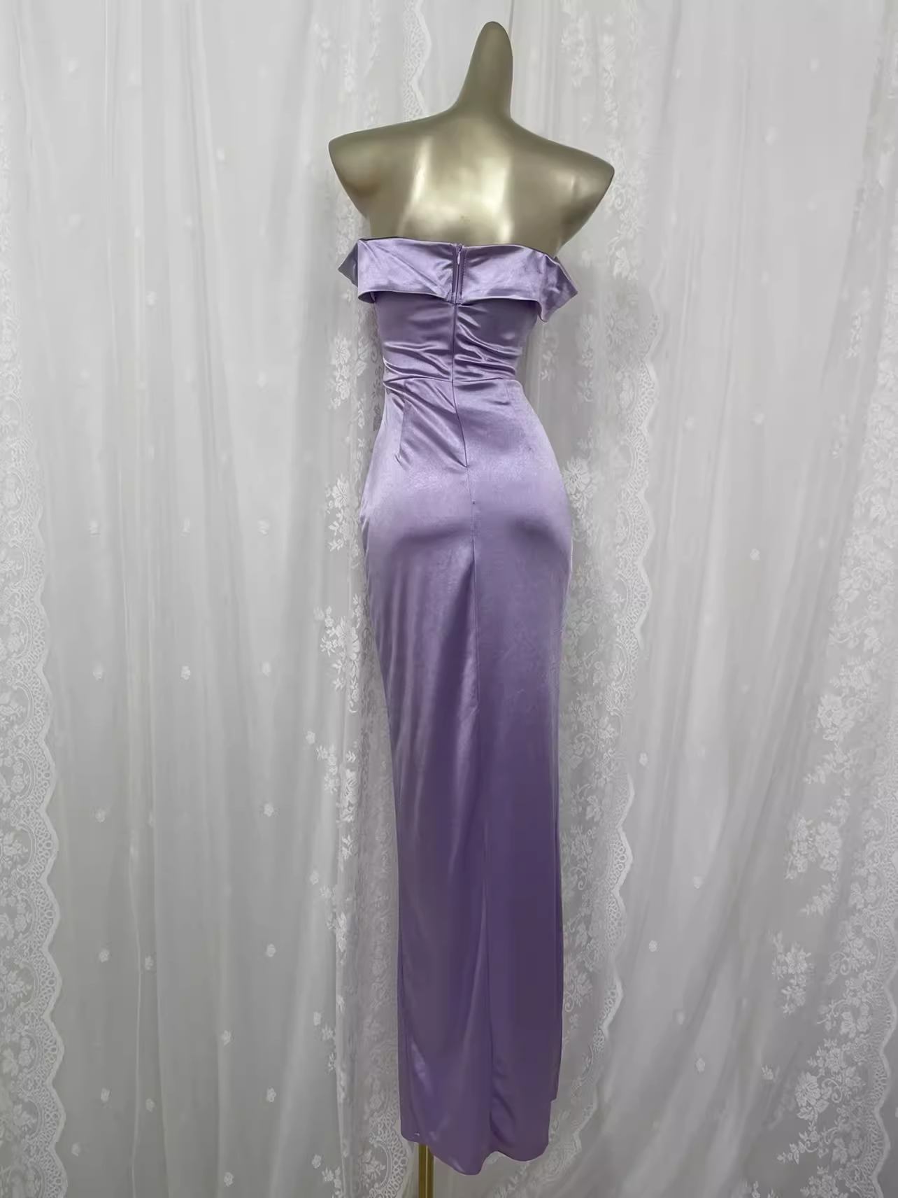 Vintage Sheath Off The Shoulder Lilac Vacation Dress Slit Birthday Dresses SD0030