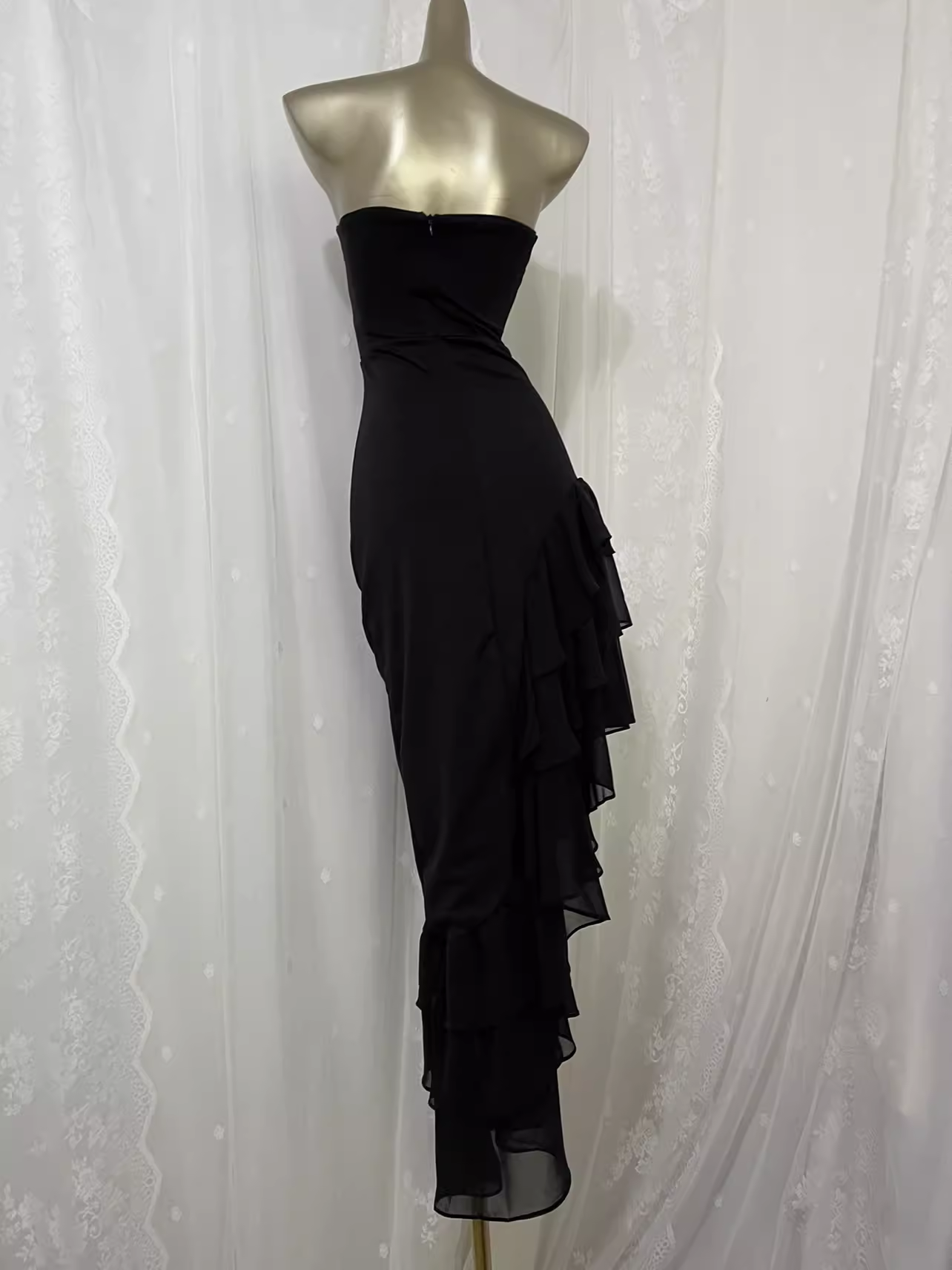 Sexy High Low Black Strapless Vacation Dress Birthday Dresses SD0038