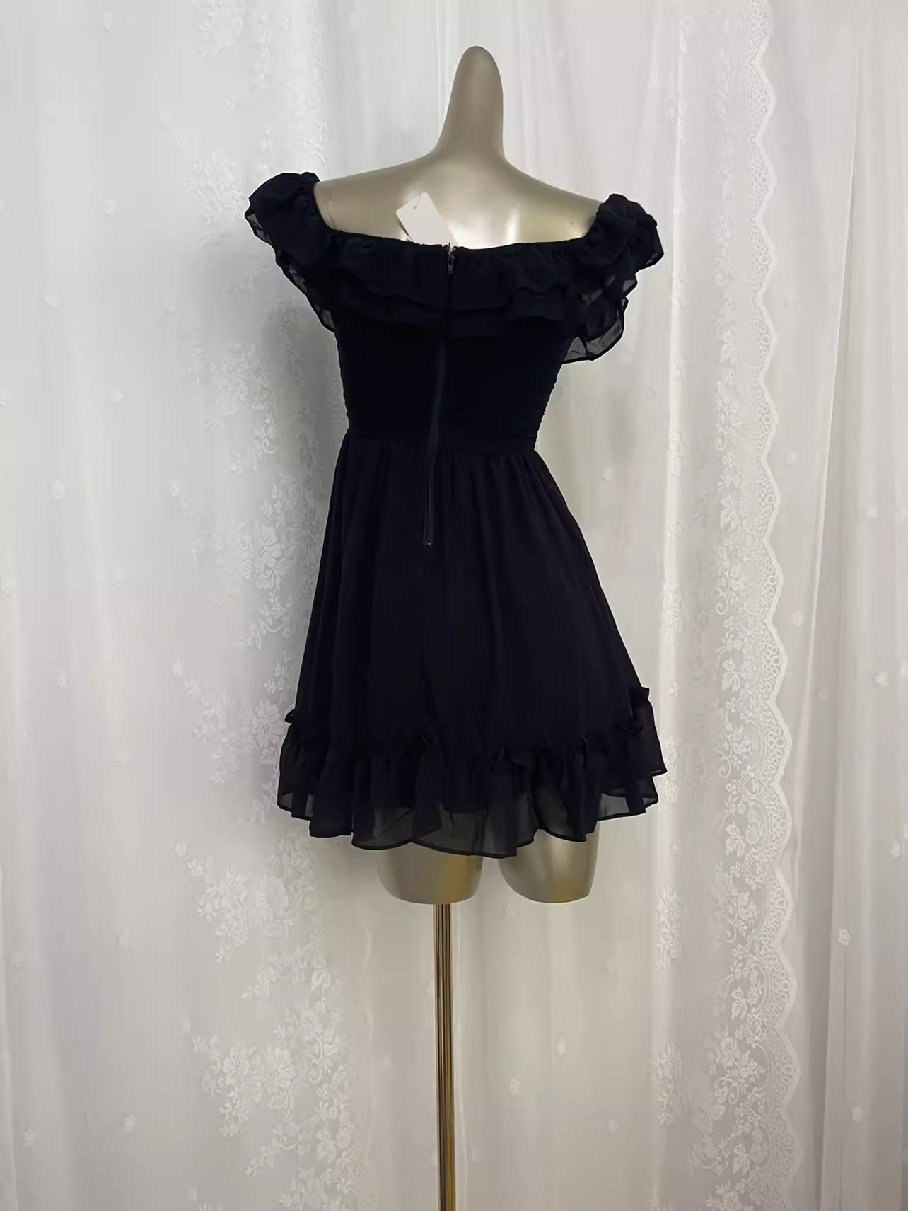 Simple A line Black Chiffon Travel Vacation Dress Short Birthday Dress SD0062