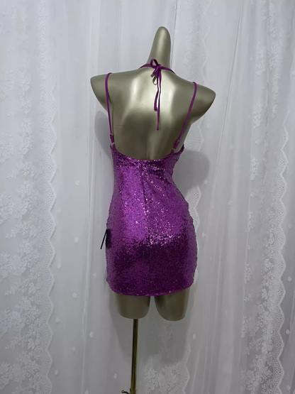 Sexy Sheath Grape Sequin Travel Vacation Dress Short Birthday Dress SD0064