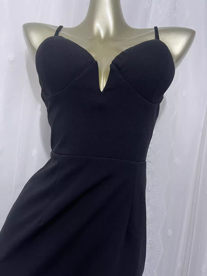 Sexy Sheath Spagetti Straps Black Long Vacation Dress Birthday Dresses SD0066