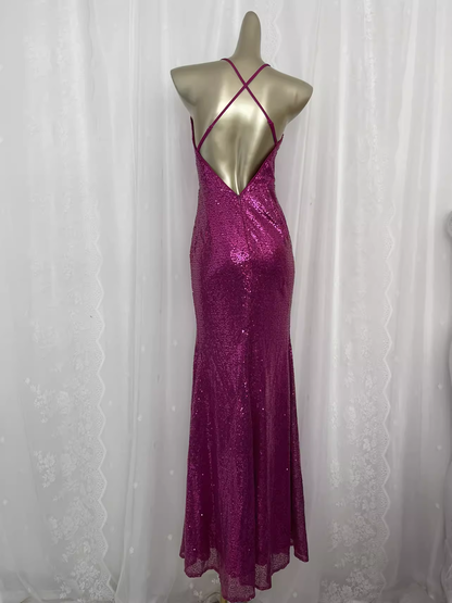 Cute Sheath Spaghetti Straps Sequin Pink Long Vacation Dress Birthday Dresses SD0070