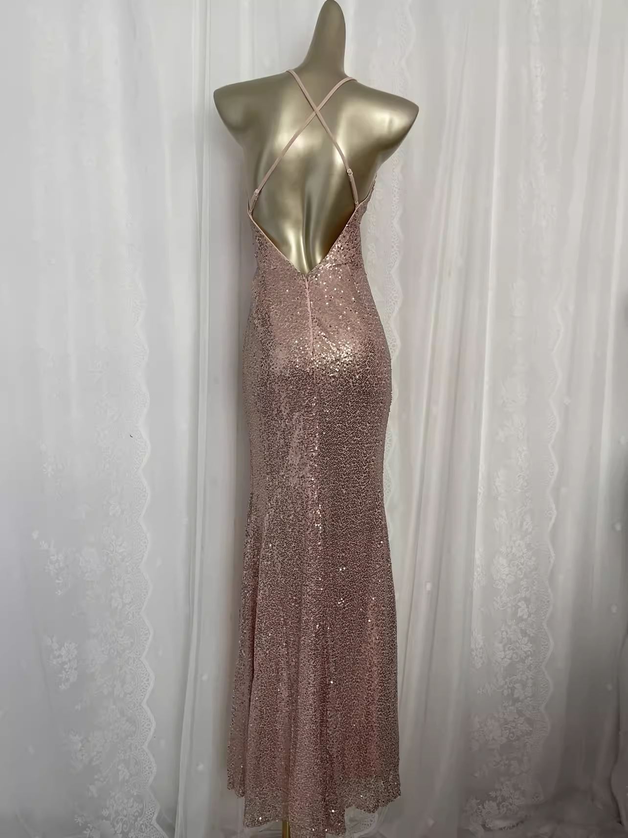 Sexy Sheath Spaghetti Straps Sequin Long Vacation Dress Birthday Dresses SD0071