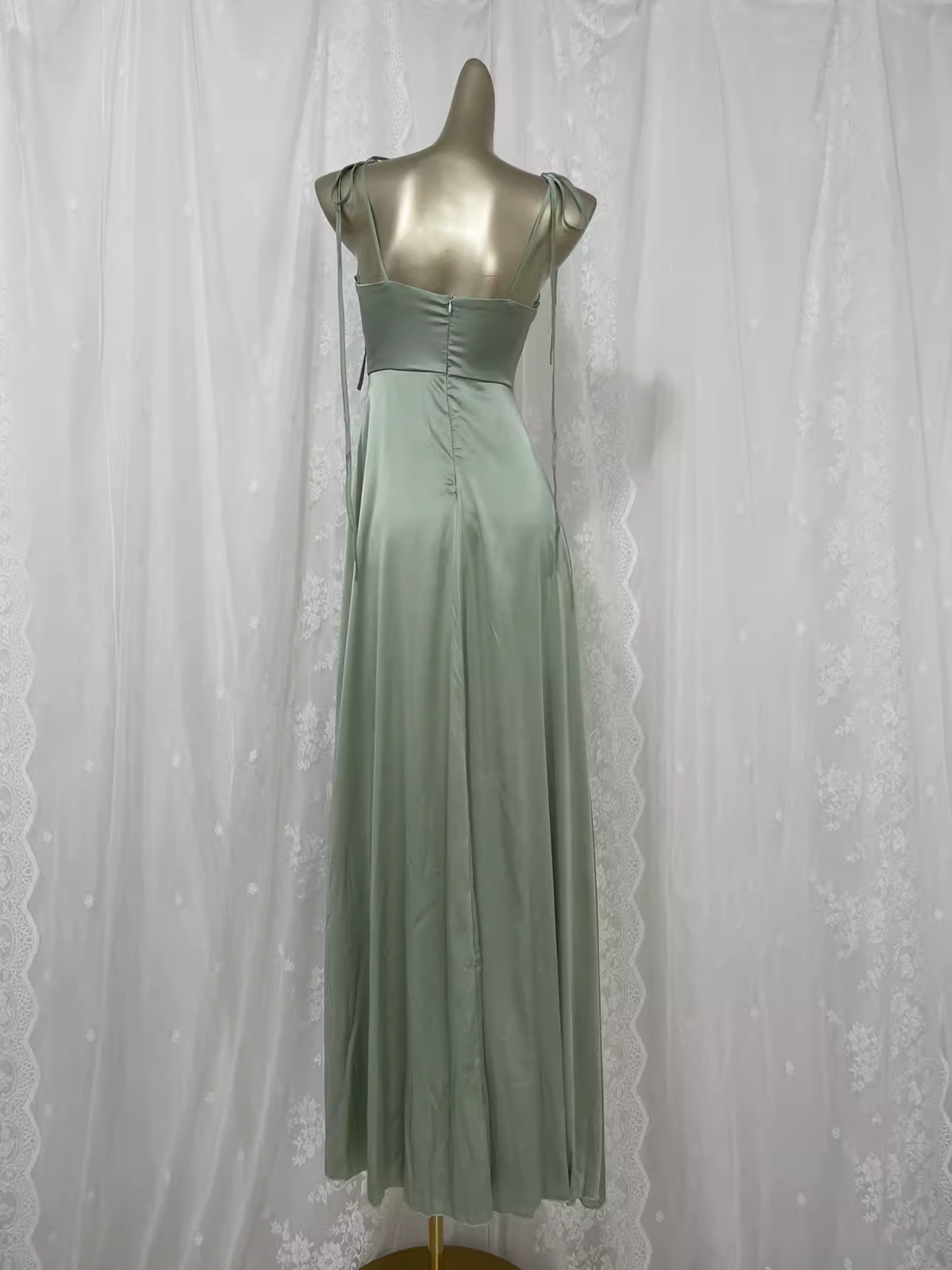 Sexy A line Spaghetti Straps Sage Green Long Vacation Dress Birthday Dresses SD0073