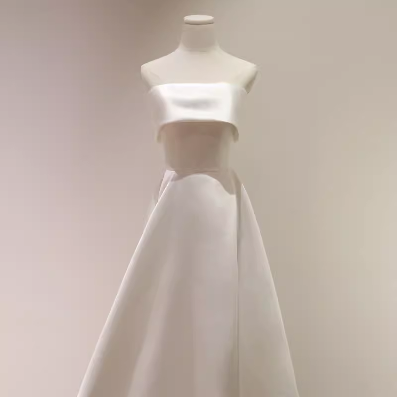 Simple A Line Strapless Satin Ivory Wedding Dresses SD0075