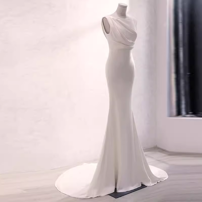 Simple Mermaid Satin White Long Wedding Dresses Brides Dress SD0079