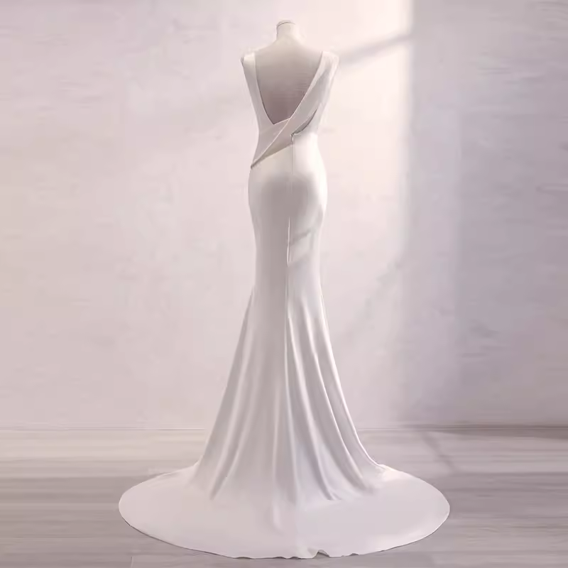 Simple Mermaid Satin White Long Wedding Dresses Brides Dress SD0079