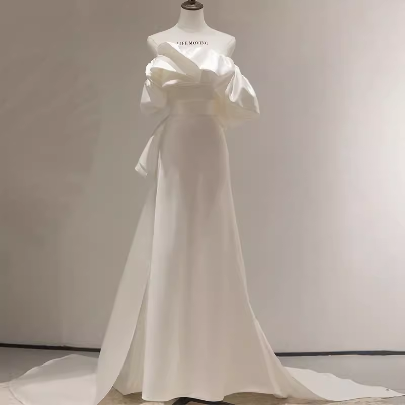 Sexy Mermaid Off The Shoulder Satin White Long Wedding Dresses Brides Dress SD0083