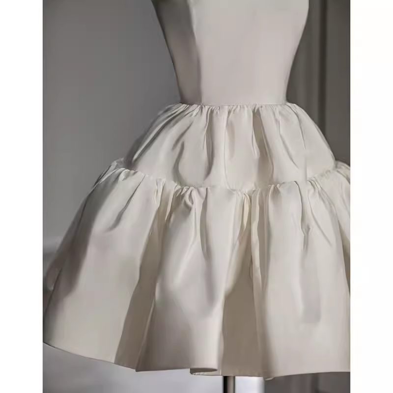 Simple Ball Gown Straps Satin White Short 16th Birthday Dresses SD0085