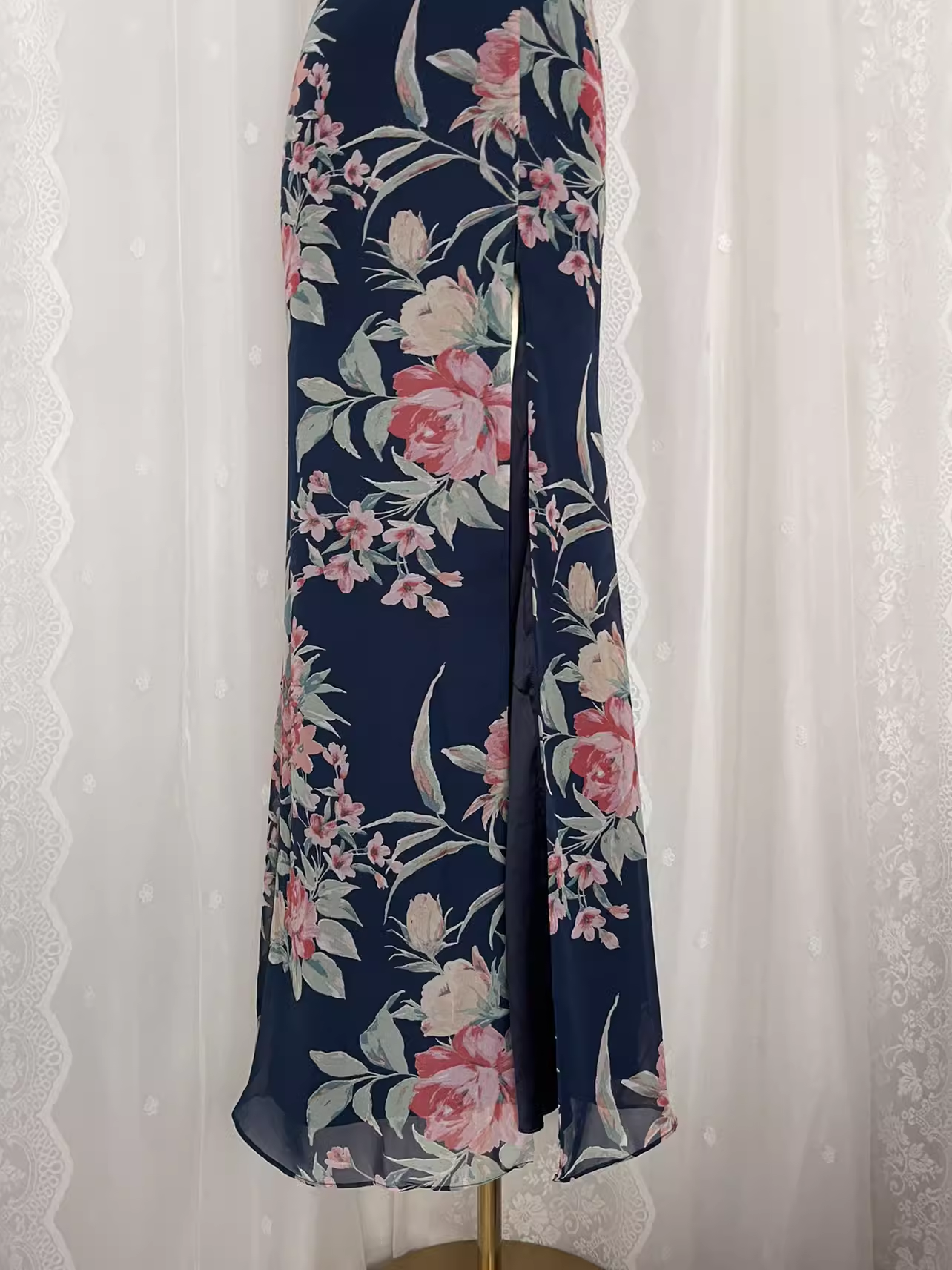 Vintage Sheath Spaghetti Straps Blue Rose Travel Vacation Floral Beach Dress Long Dress SD009