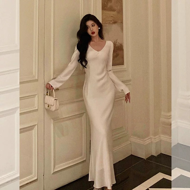 Sexy Sheath V Neckline Ivory Long Prom Dresses Birthday Outfits Evening Gown SD1017