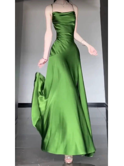 Sexy Sheath Spaghetti Straps Green Satin Beach Dress Women's Vacation Dresses SD1145