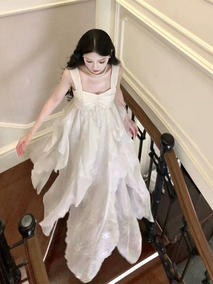 Sexy French High Low Square Neckline Christmas Dress Ivory Birthday Dresses Birthday Outfits SD1148