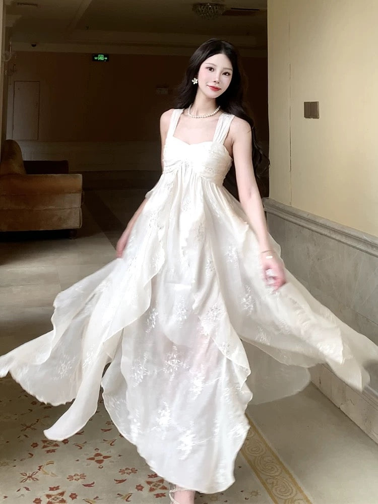 Sexy French High Low Square Neckline Christmas Dress Ivory Birthday Dresses Birthday Outfits SD1148