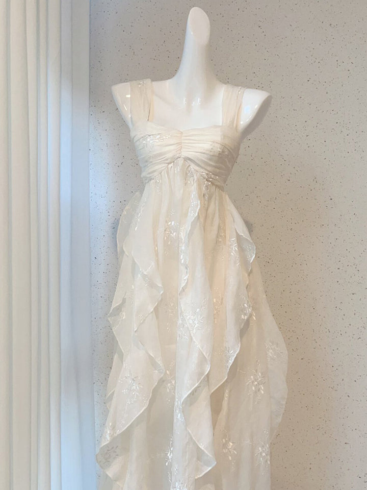 Sexy French High Low Square Neckline Christmas Dress Ivory Birthday Dresses Birthday Outfits main image 0