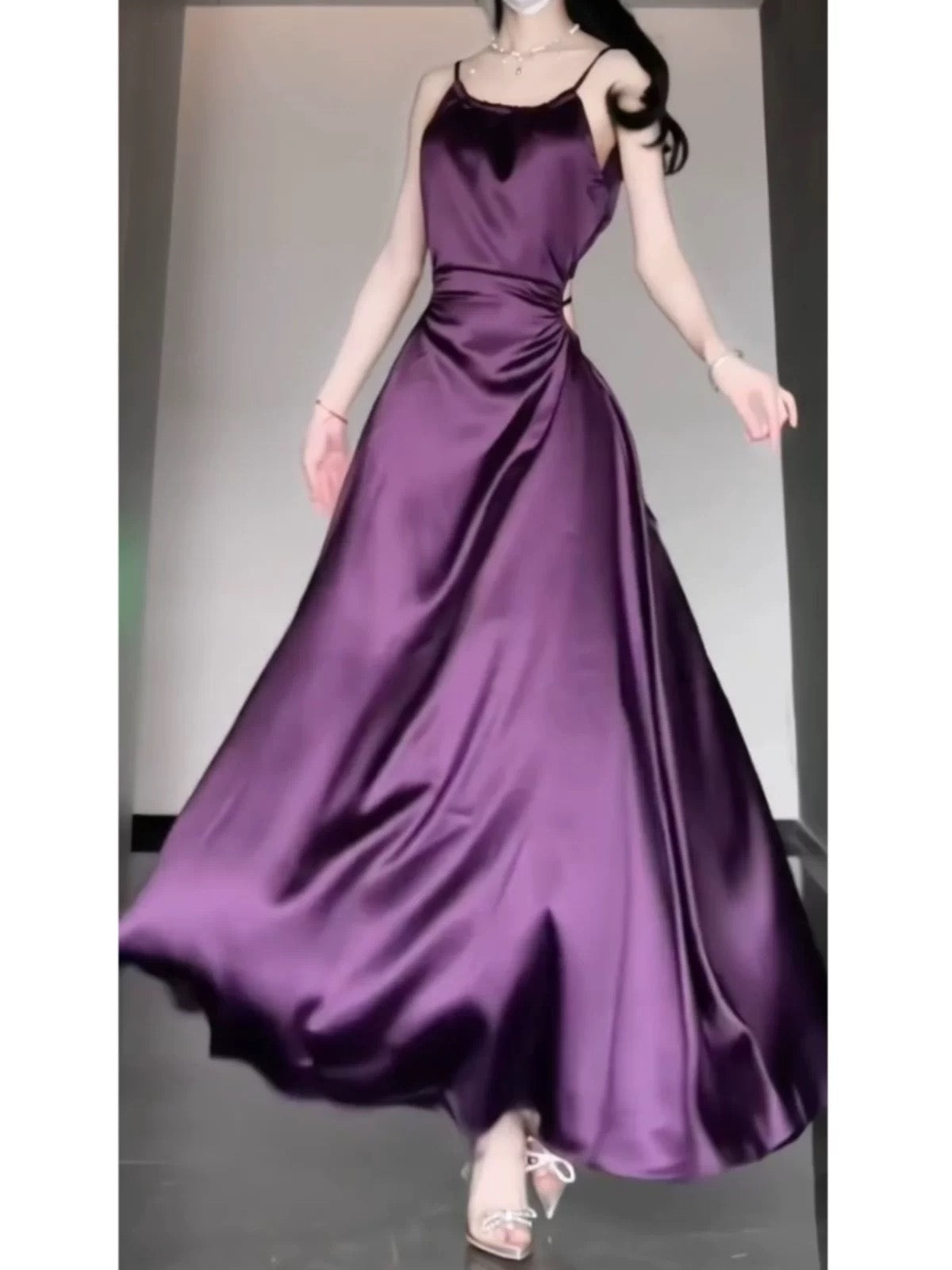 Sexy Sheath Spaghetti Straps Grape Satin Birthday Dresses Night Party Dress SD1156