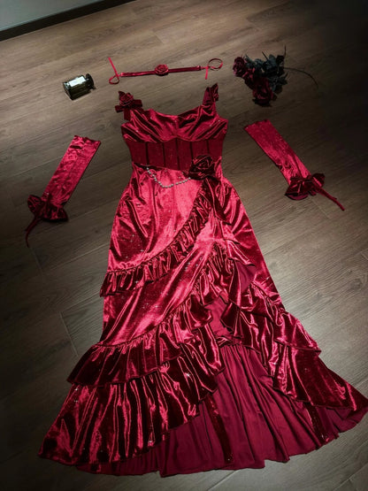 Sexy Mermaid Spaghetti Straps Burgundy Christmas Dress Velvet Prom Dresses Birthday Outfits SD1171