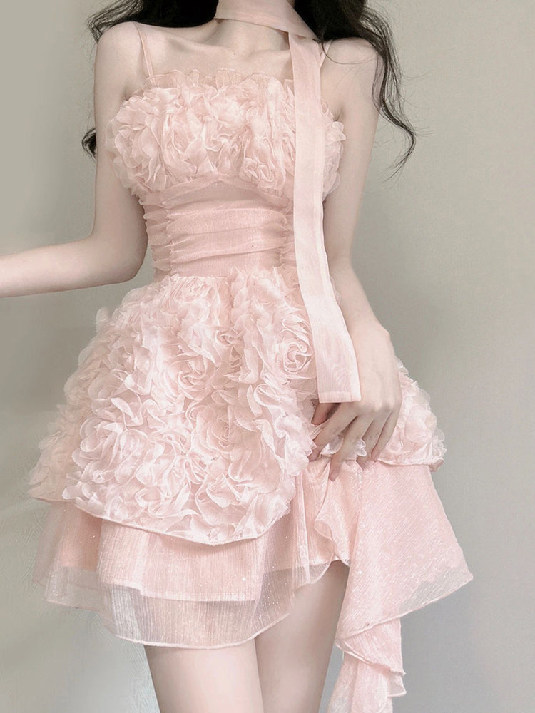 Cute A line Spaghetti Straps Pink Chiffon Short Birthday Dresses Birthday Outfits SD1183