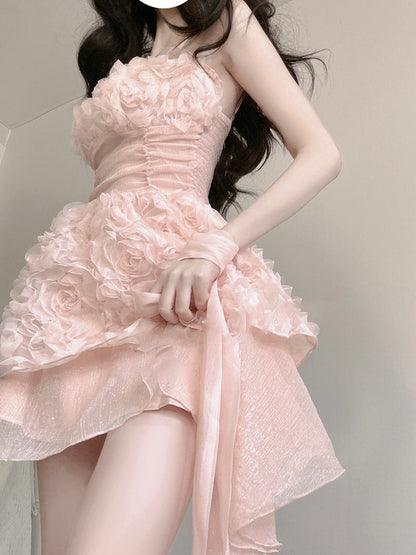 Cute A line Spaghetti Straps Pink Chiffon Short Birthday Dresses Birthday Outfits SD1183