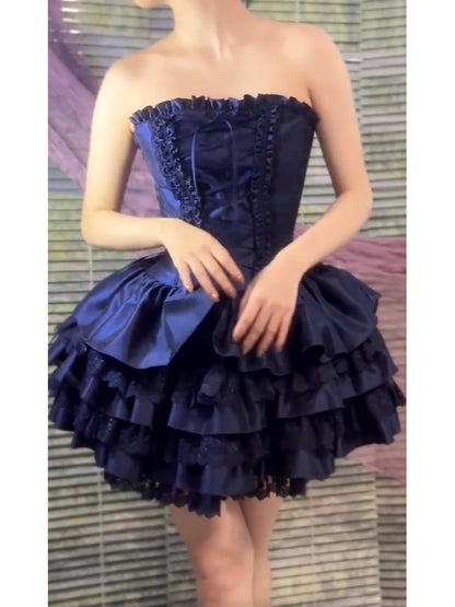 Chic Ball Gown Strapless Blue Homecoming Dresses Lolita Dress Birthday Dress Birthday Outfits SD1188