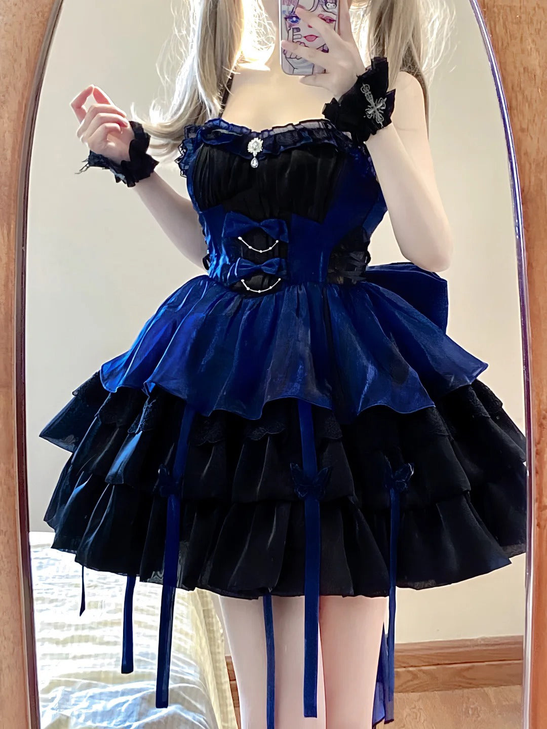 Chic Ball Gown Straps Royal Blue Organza Short Lolita Dresses Party Dress Birthday Outfits SD1194