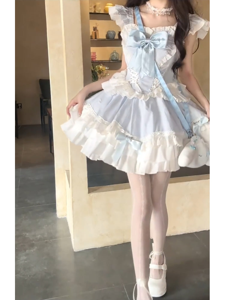 French Ball Gown Square Neckline Short Tulle Blue Lolita Dresses Party Dress Birthday Outfits SD1200