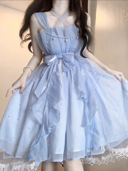 French Ball Gown Square Neckline Short Blue Lolita Dresses Party Dress Birthday Outfits SD1206