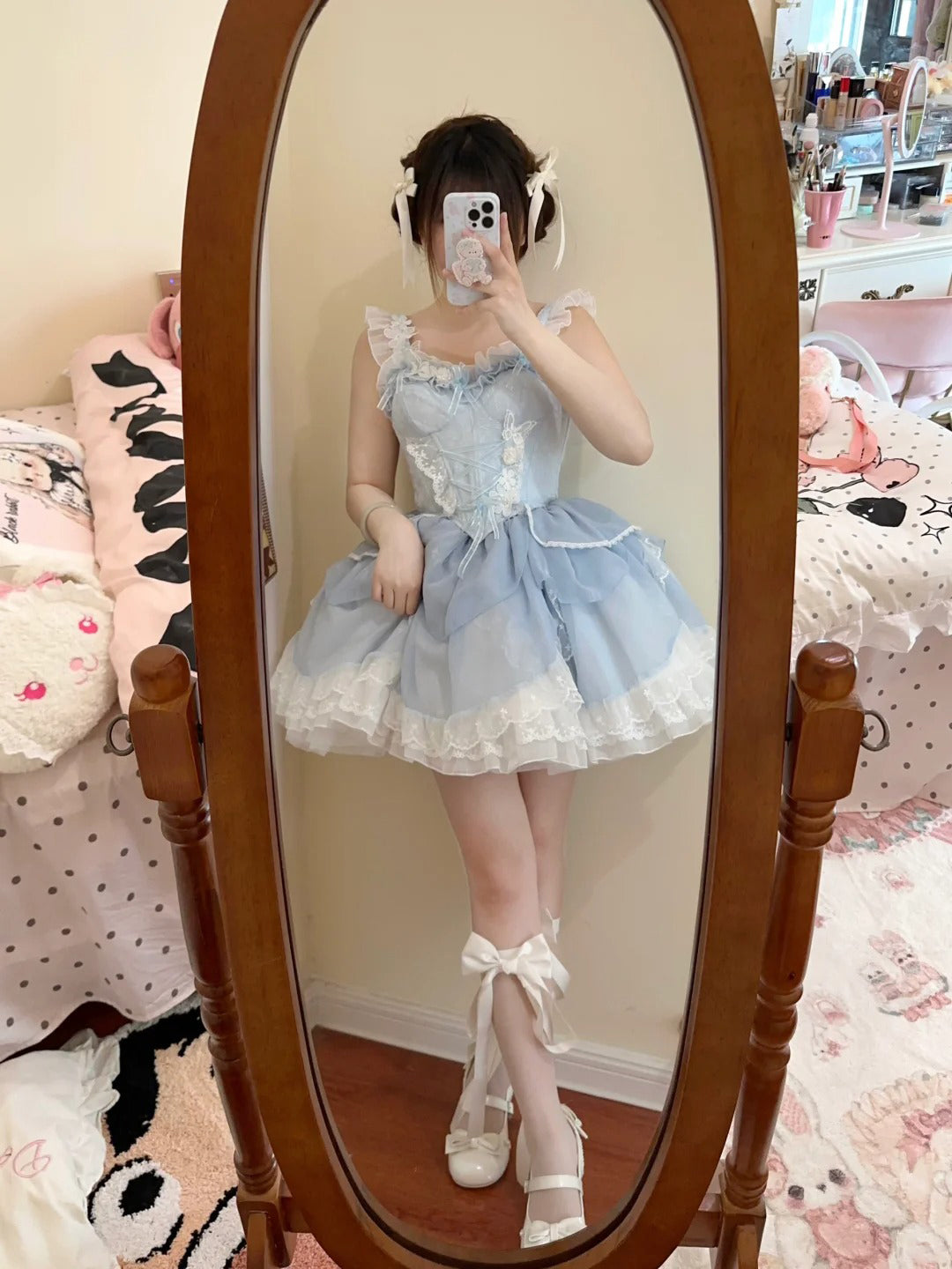 French Ball Gown 2 Pieces Top And Skirt Short Blue Lolita Dresses Party Dress Birthday Outfits SD1207