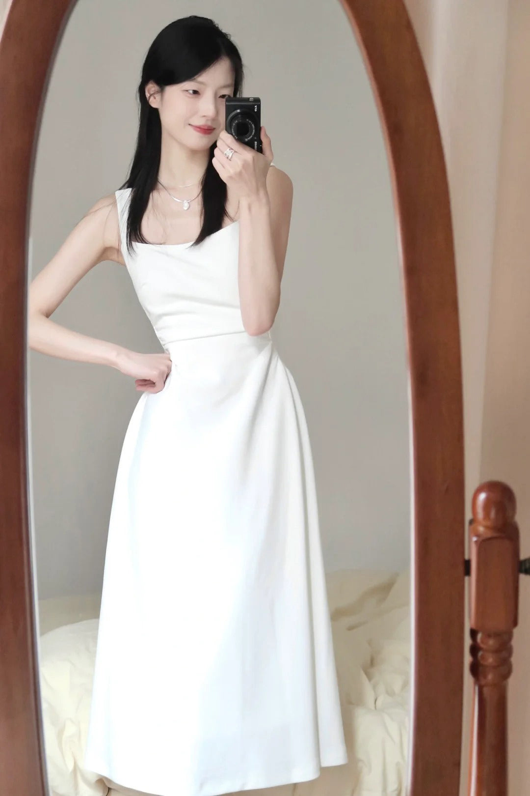 Sexy A Line Square Neckline White Holiday Dresses Night Dress Birthday Outfits SD1219