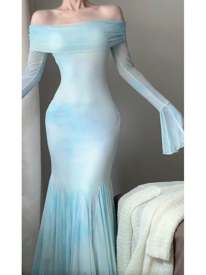 Sexy Mermaid Off The Shoulder Light Blue Women's Beach Dress Vacation Dresses Birthday Dress SD1225