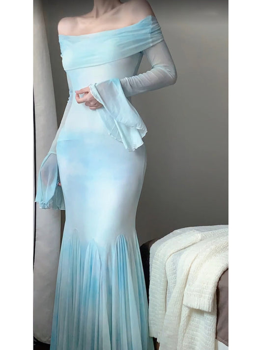 Sexy Mermaid Off The Shoulder Light Blue Women's Beach Dress Vacation Dresses Birthday Dress SD1225