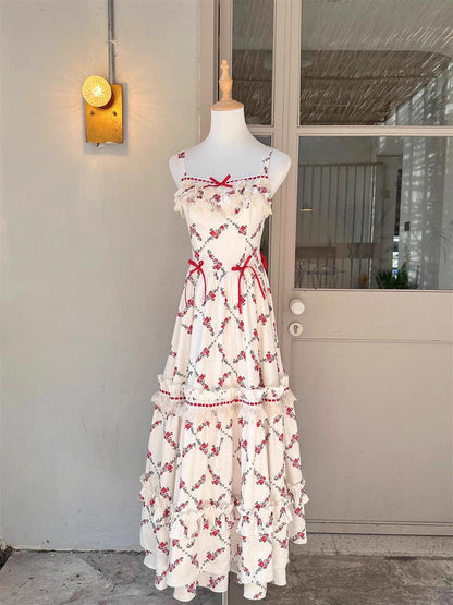 Sexy A line Square Neckline Sleeveless Women's Red Floral Holiday Dress Vacation Dresses Birthday Dress SD1234