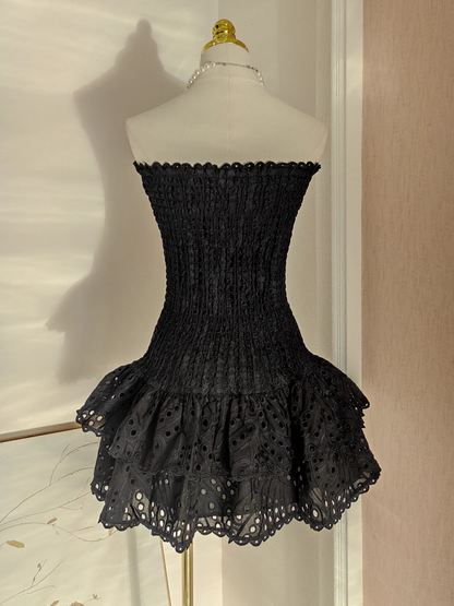 Cute Sheath Strapless Black Lace Vacation Dress Short Birthday Dresses SD123