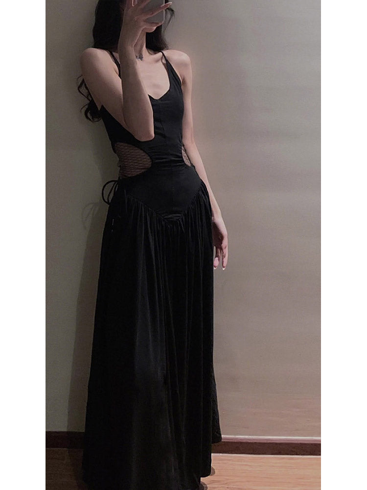 Sexy A line Spaghetti Straps Black Beach Dress Women's Vacation Dresses Birthday Dress SD1243