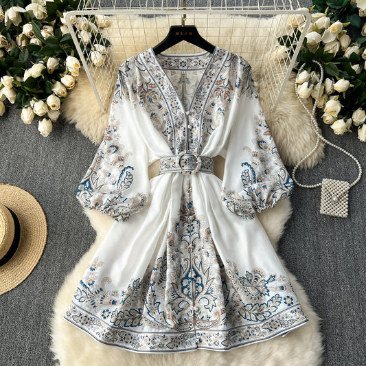 Chic A line Long Sleeves Long Sleeves White Holiday Dresses Autumn Beach Dress SD1266