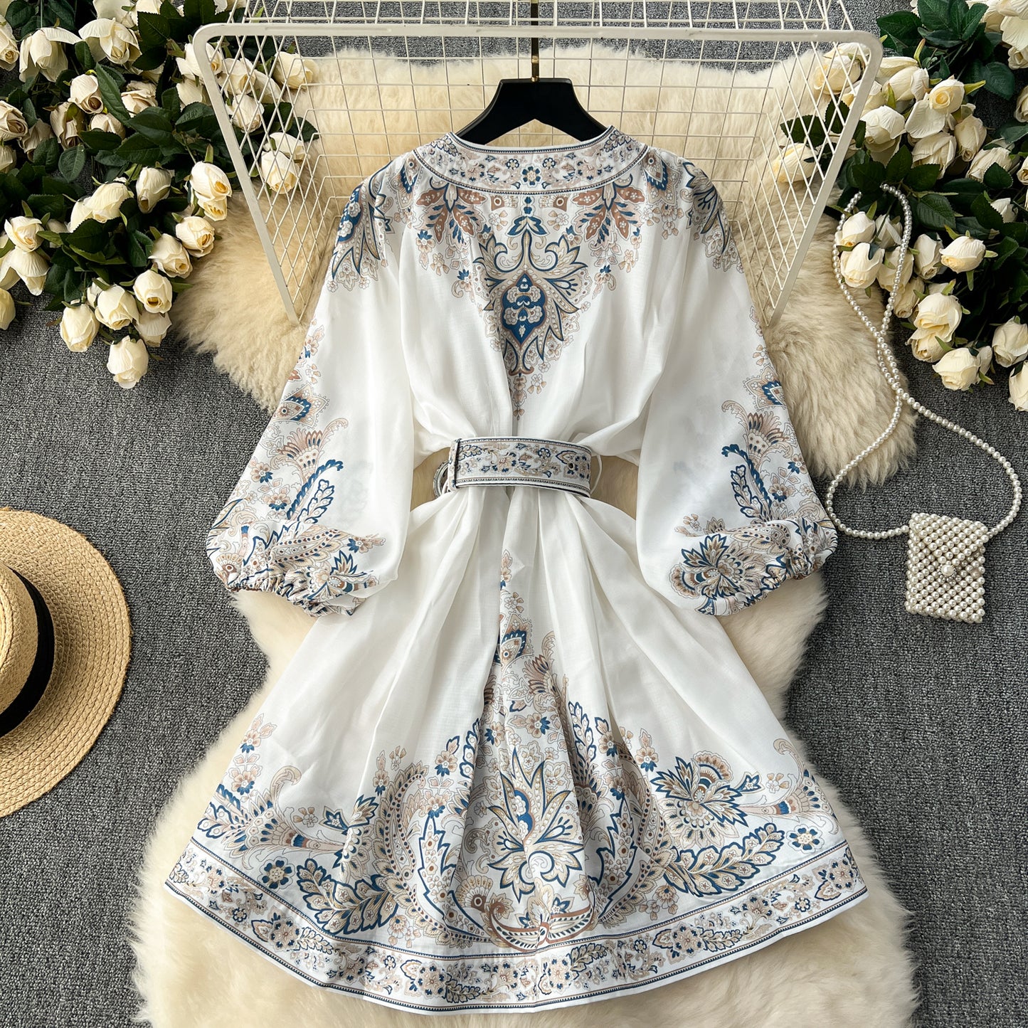 Chic A line Long Sleeves Long Sleeves White Holiday Dresses Autumn Beach Dress SD1266