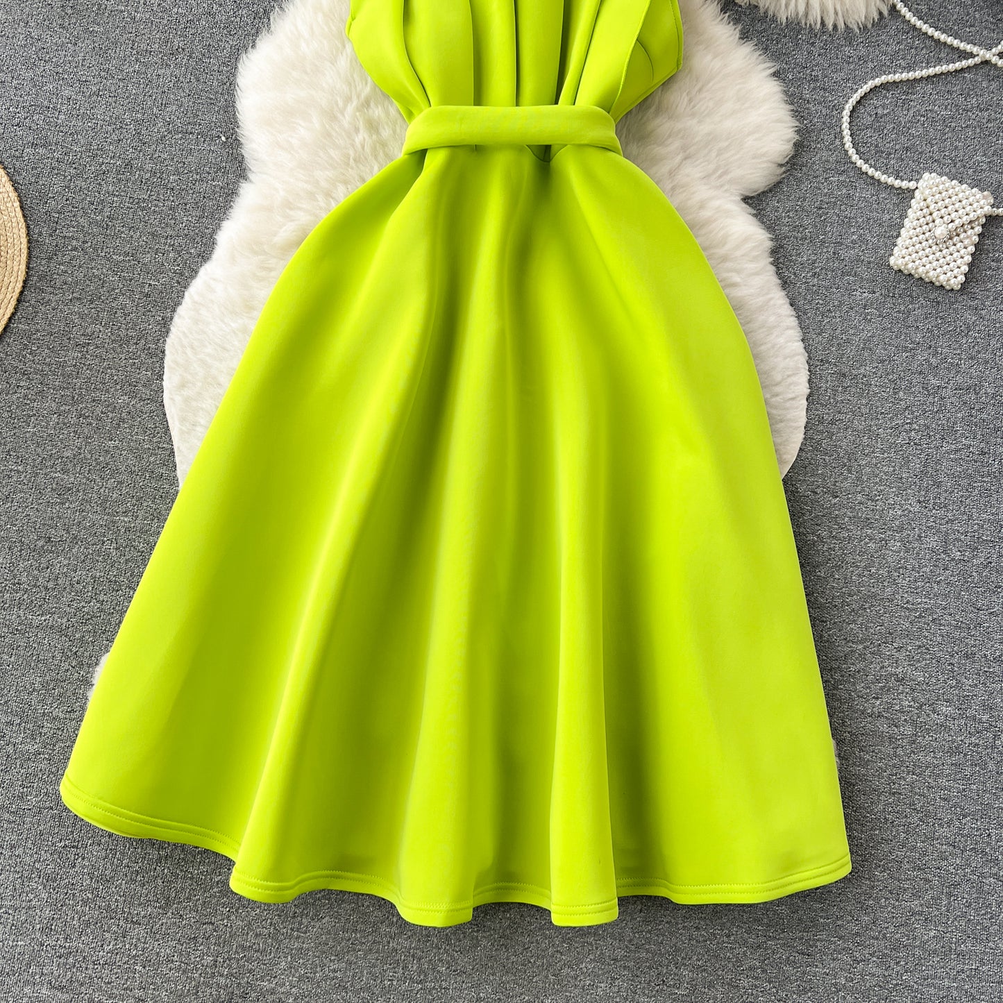 Simple A line One Shoulder Ruffles Bud Green Holiday Dresses Midi Length Women's Dress SD1279