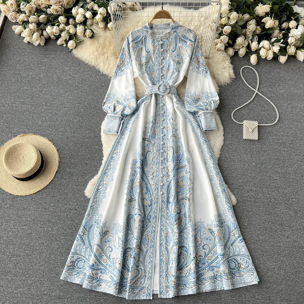 Vintage A line Long Sleeves White Floral Holiday Dresses Women's Dress SD1285