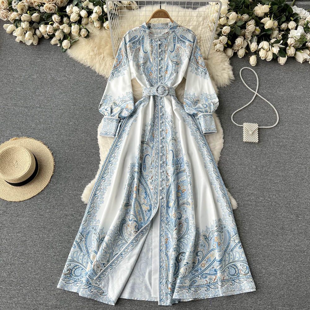 Vintage A line Long Sleeves White Floral Holiday Dresses Women's Dress SD1285