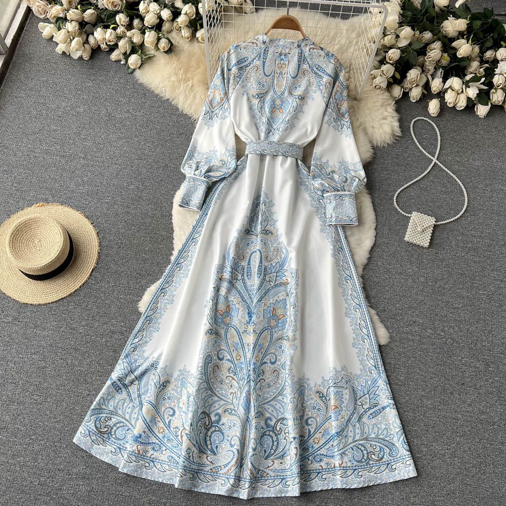 Vintage A line Long Sleeves White Floral Holiday Dresses Women's Dress SD1285