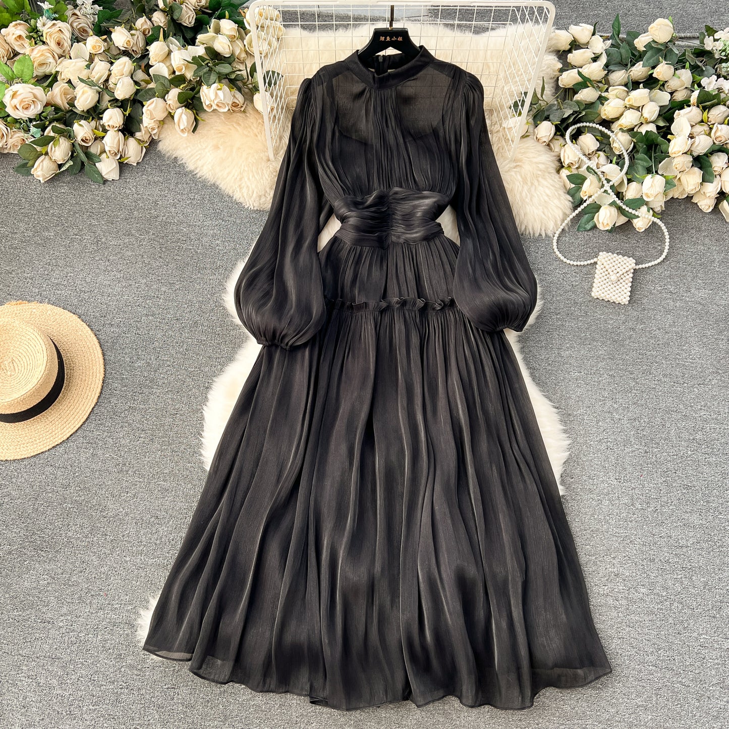 Vintage A line Scoop Long Sleeves Black Holiday Dresses Women's Dress SD1288