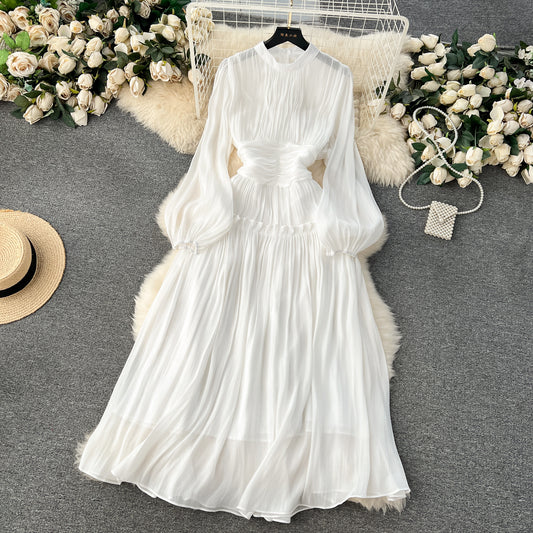 Vintage A line Scoop Long Sleeves White Holiday Dresses Women's Dress SD1289