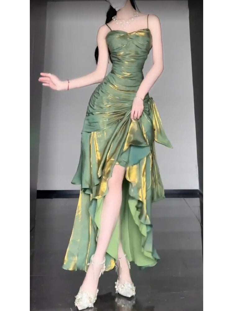 Vintage Sheath Spaghetti Straps Green Holiday Dress Birthday Dresses Birthday Outfits SD1294