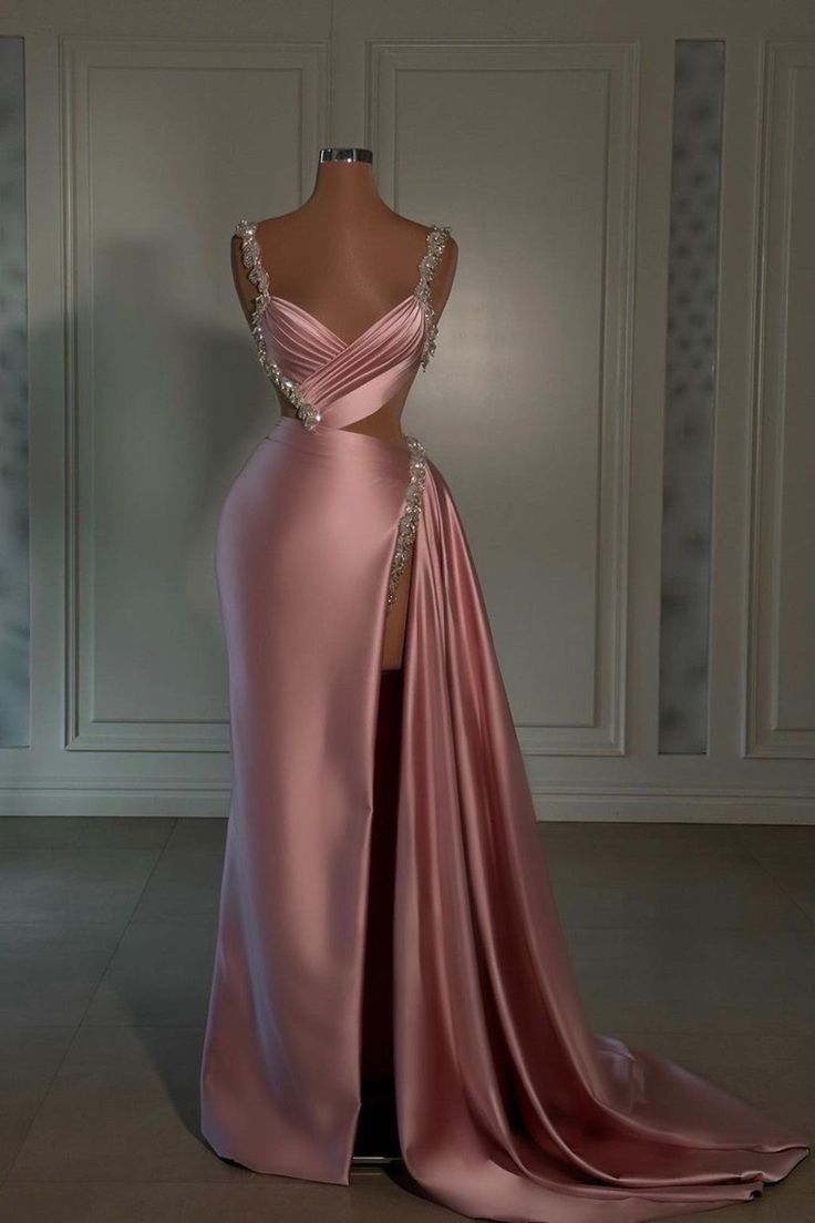 Sexy Pink Prom Dresses Sweetheart Spaghetti Strap with High Slit Train SD1295