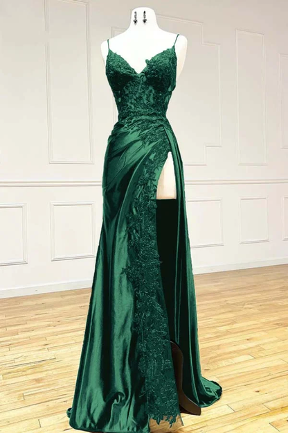 Sexy Mermaid Spaghetti Straps Dark Green Lace Backless Prom Dress Long Party Dress SD1301