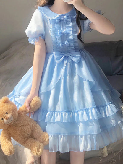 Vintage Ball Gown Light Sky Blue Chiffon Holiday Dress Birthday Dresses Birthday Outfits SD1301